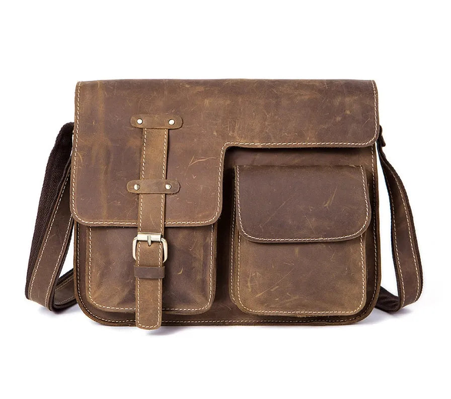 Leather vintage messenger bag crossbody satchel with adjustable strap