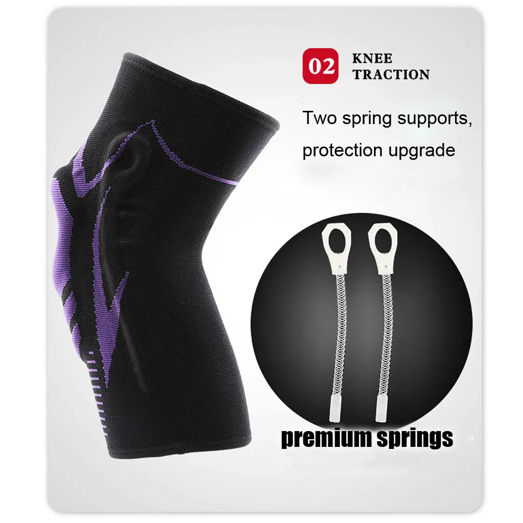 Silicone sports knee pads in black and purple for outdoor fitness with heat feature