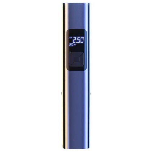 Wireless car air pump with digital display, vacuum cleaner attachment and emergency lighting functions
