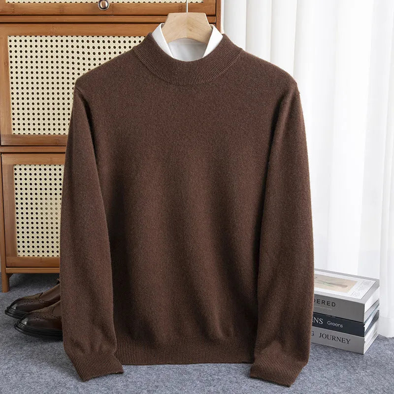 Men's half-collar loose fit wool sweater in winter business casual style