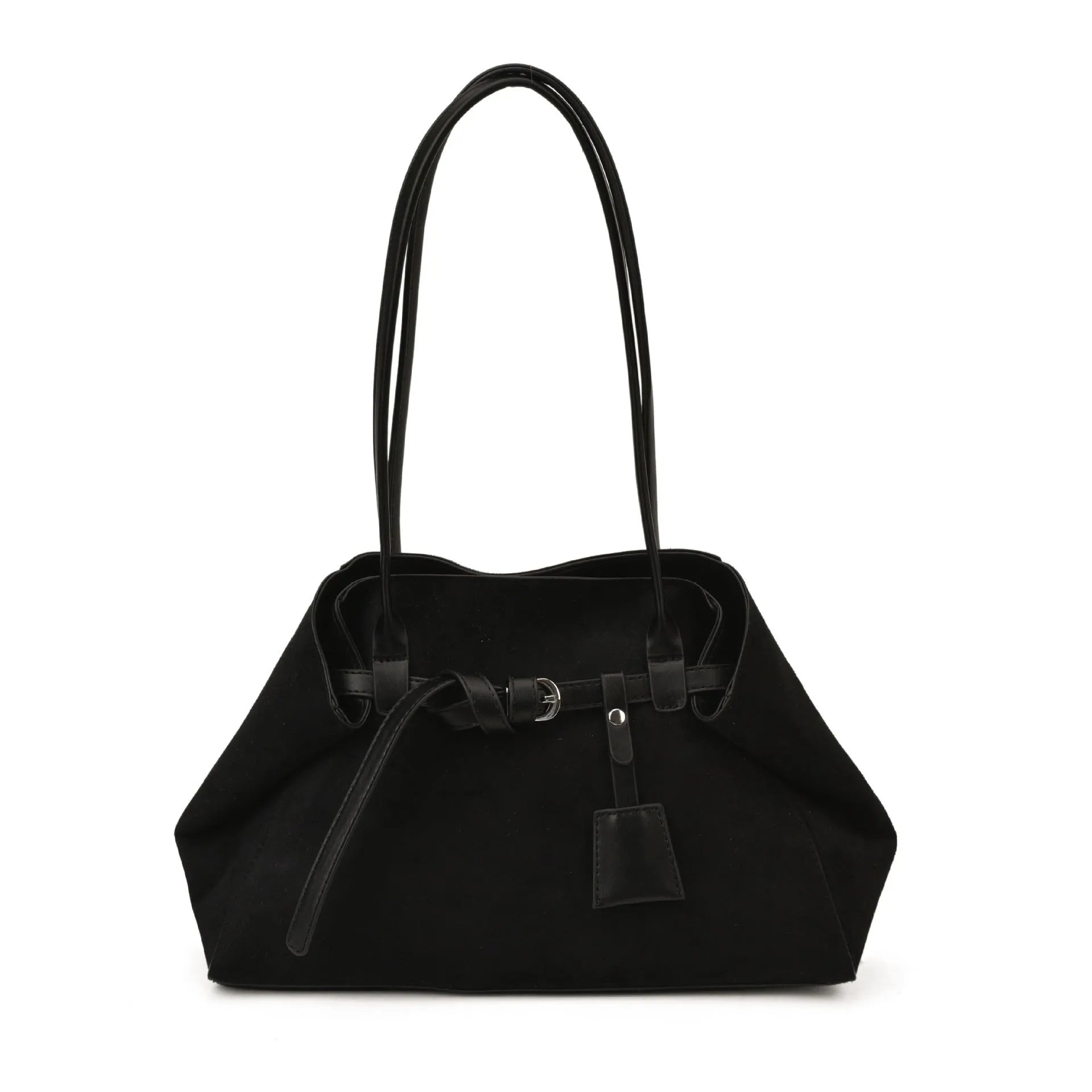 Retro matte large capacity tote bag in deerskin velvet, available in black, brown, coffee, and green, with single shoulder strap