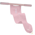 Grey and pink yoga stretching tool for shoulder and hip flexibility.