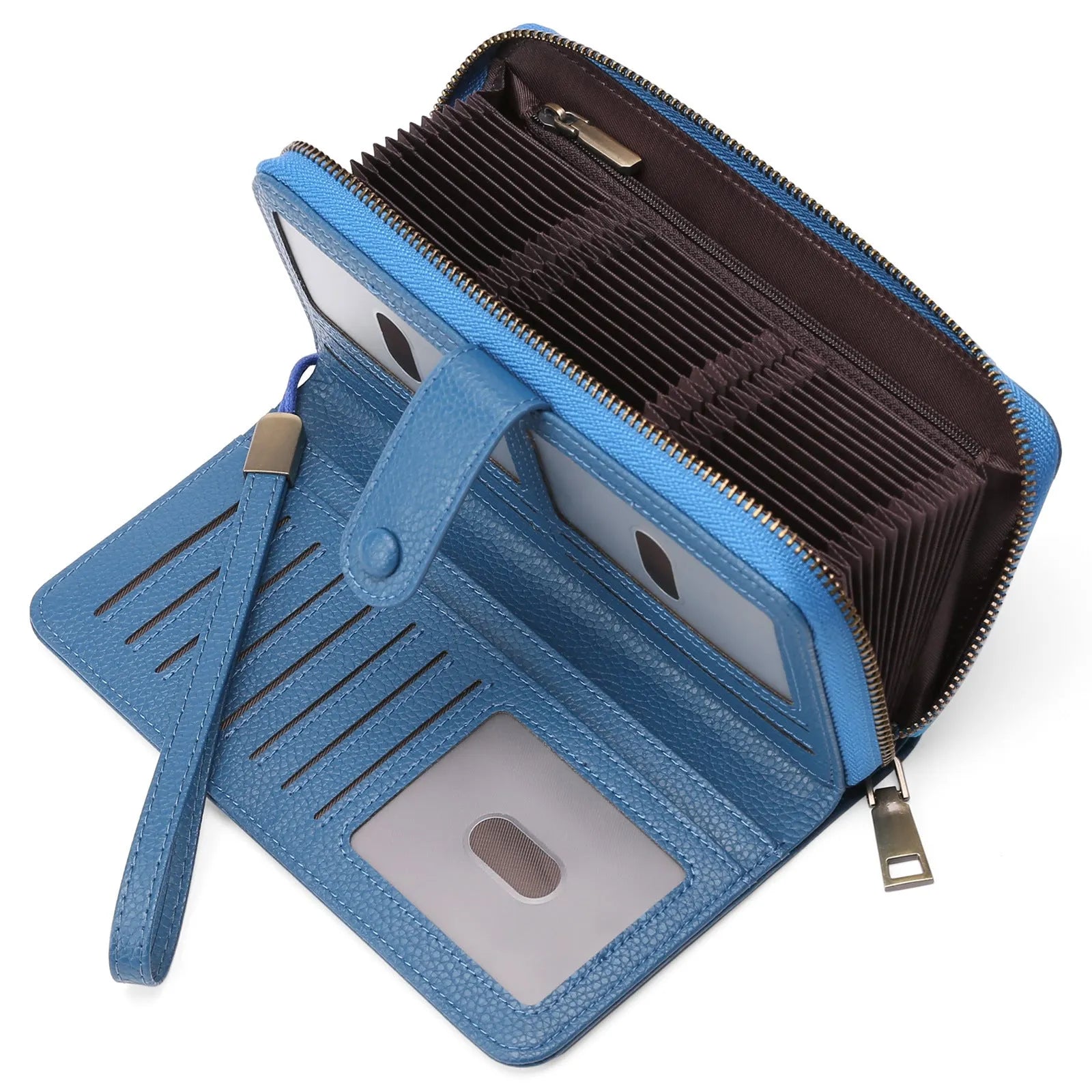 Expanding card holder women's long wallet passport bag in PU synthetic leather with anti-theft swiping