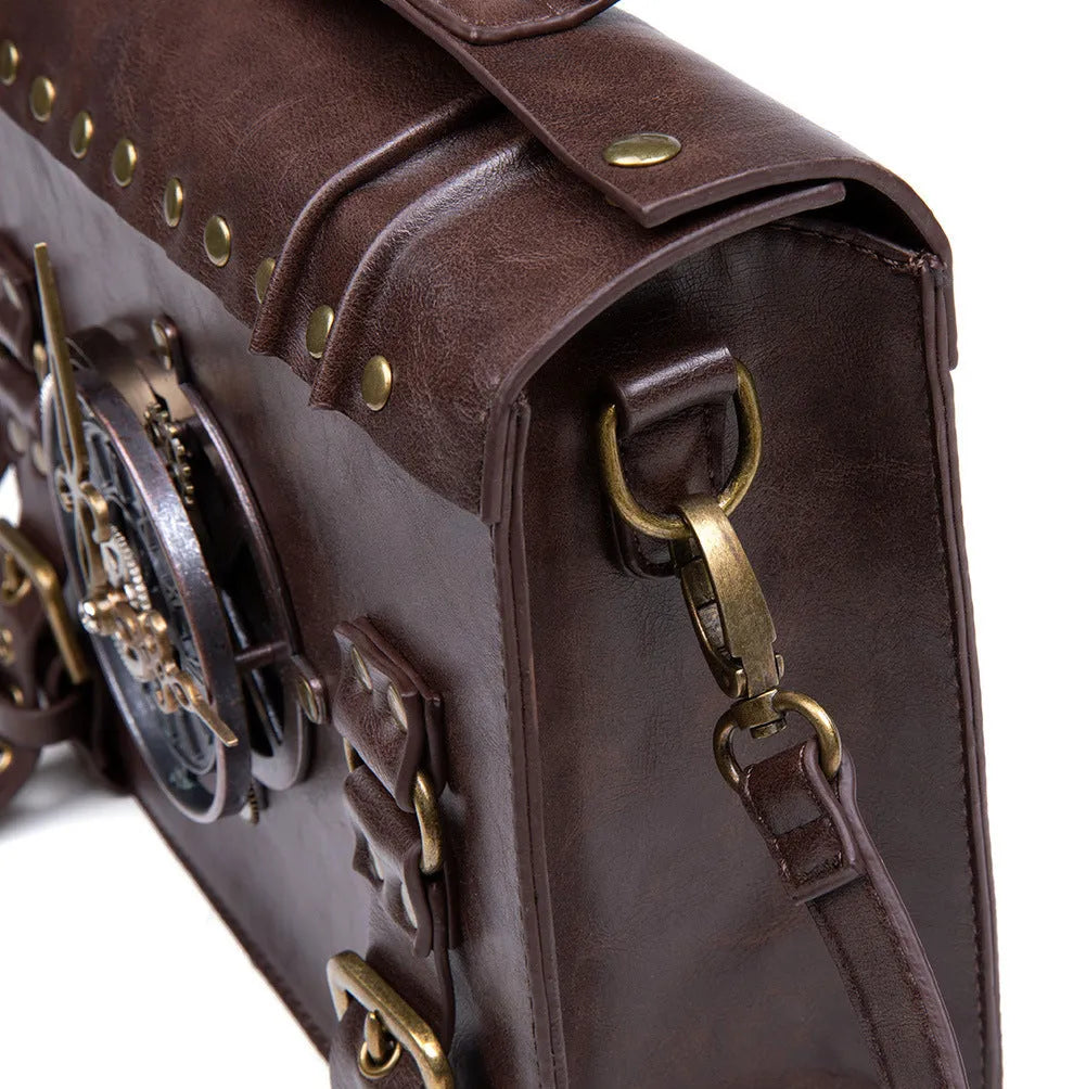 Bronze steampunk industrial retro shoulder bag with metal hardware 25x21x9cm