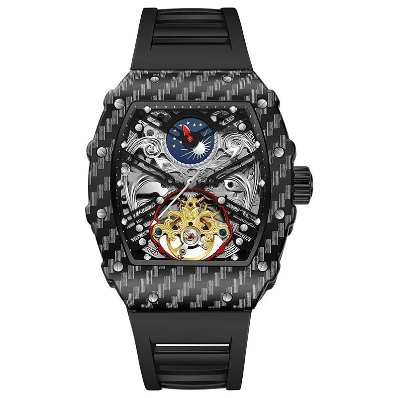 Mechanical waterproof men's watch with luminous display and rubber strap