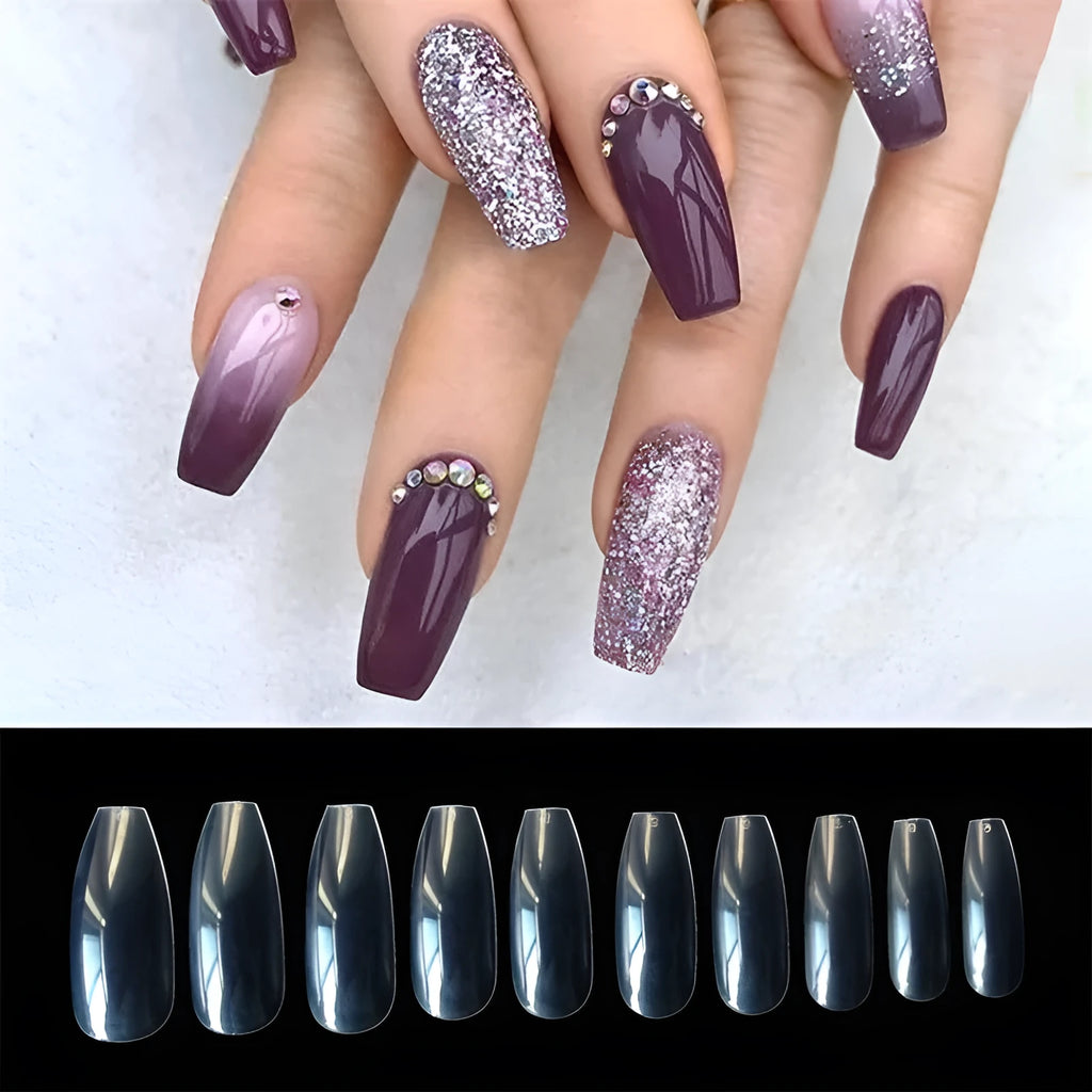 500 clear false nails in various sizes with ABS material for professional nail applications