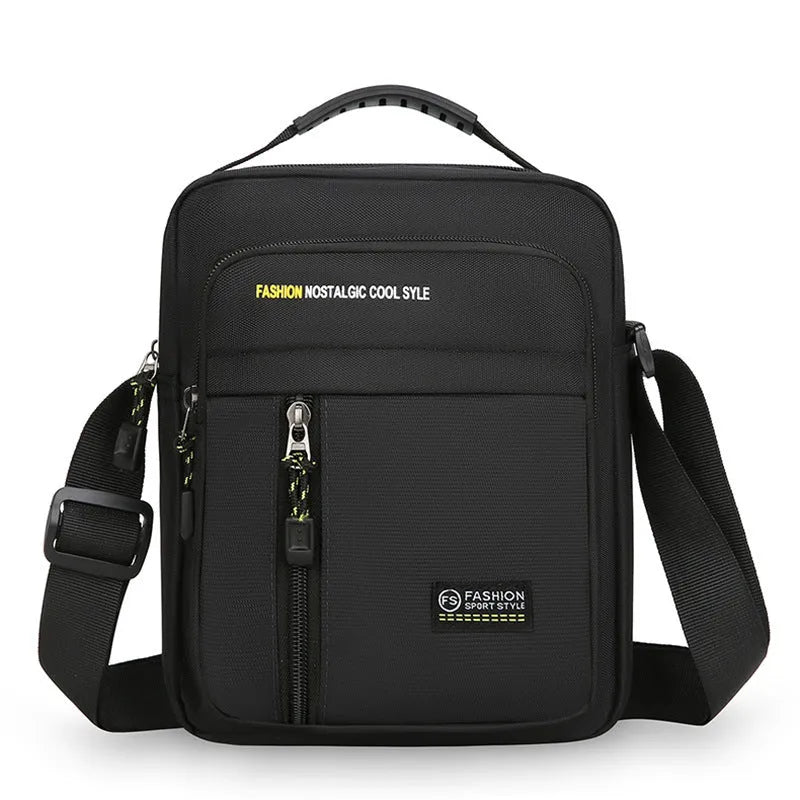 Men's casual nylon messenger bag with crossbody strap in green, grey, black, or blue colours