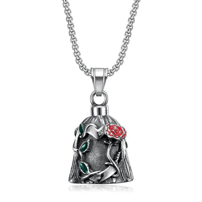 Titanium steel vintage polished motorcycle lucky bell with double-sided epoxy rose design