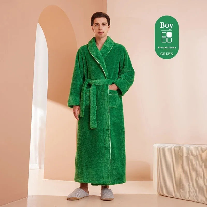 Thickened winter flannel bathrobe in Angola red available in plus sizes M, XL, XXXL