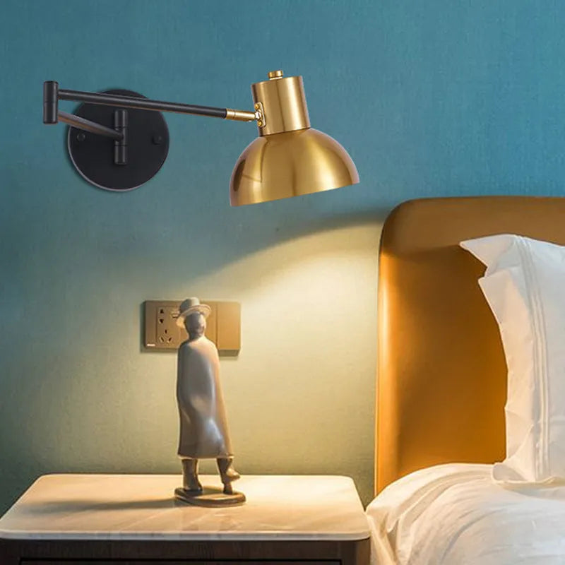 Modern double-section rocker arm wall lamp with adjustable arms in minimalist design for bedroom lighting