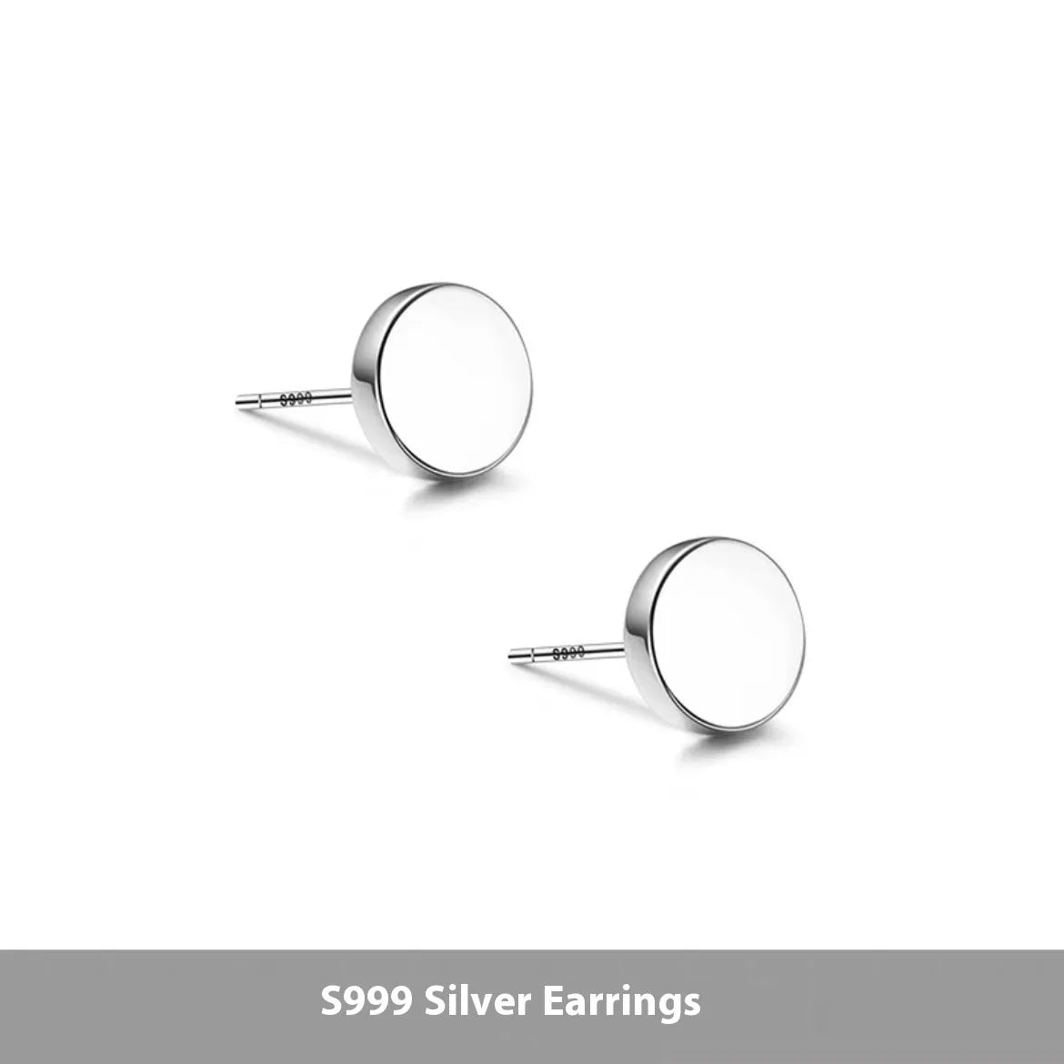 Sterling silver S999 flat ear bone stud earrings with round geometric design in silver and black colours