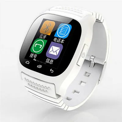 Smart Bluetooth sports watch in black, white, and blue colours showing cross-platform compatibility