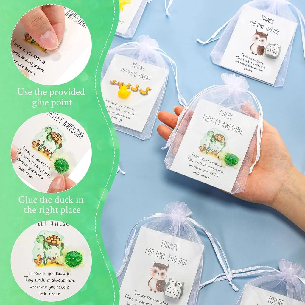 Set of resin memo cards with inspirational pun designs, showing pocket-sized scale and multiple cards.