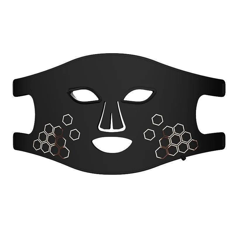 Black LED photon therapy mask with neck extension for facial skincare treatment