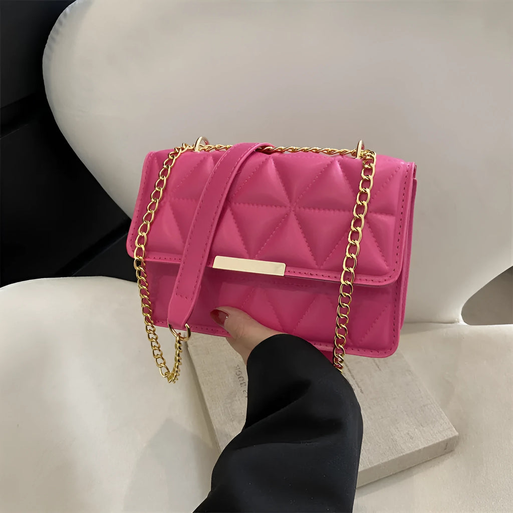 Women's retro PU messenger bag in horizontal square shape with stitching, 19cm x 13cm, rose red colour