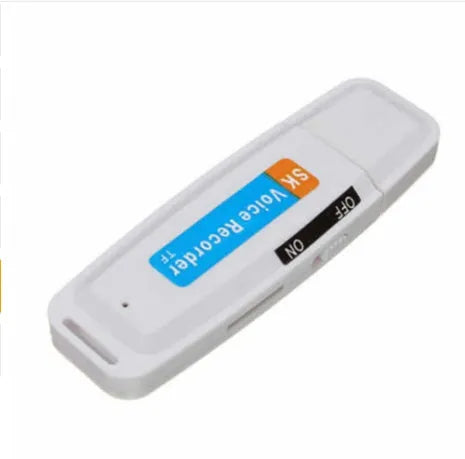 Black and white creative USB flash drive with voice card function on a plain background