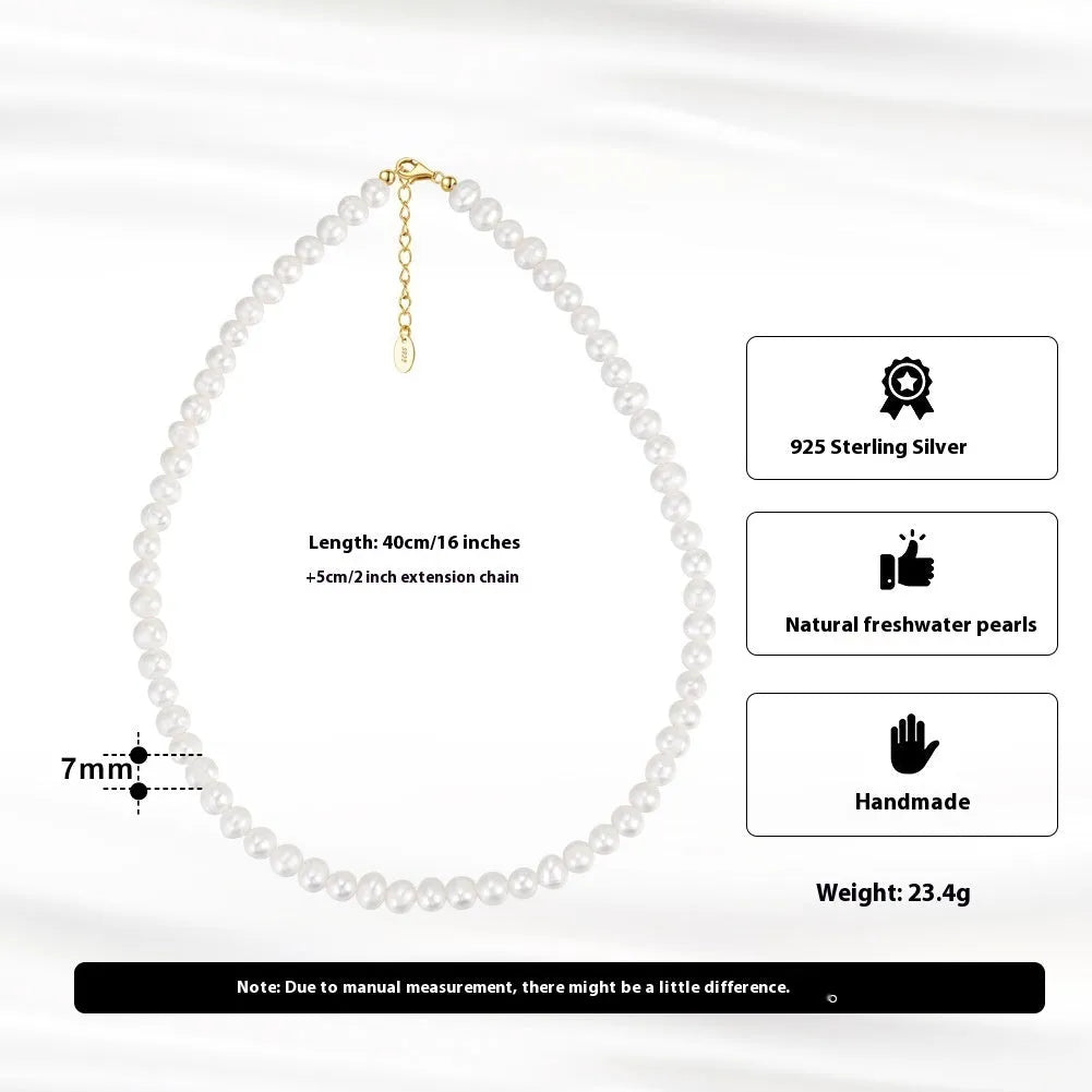 Women's sterling silver necklace with a 6-7mm freshwater pearl on an adjustable chain.