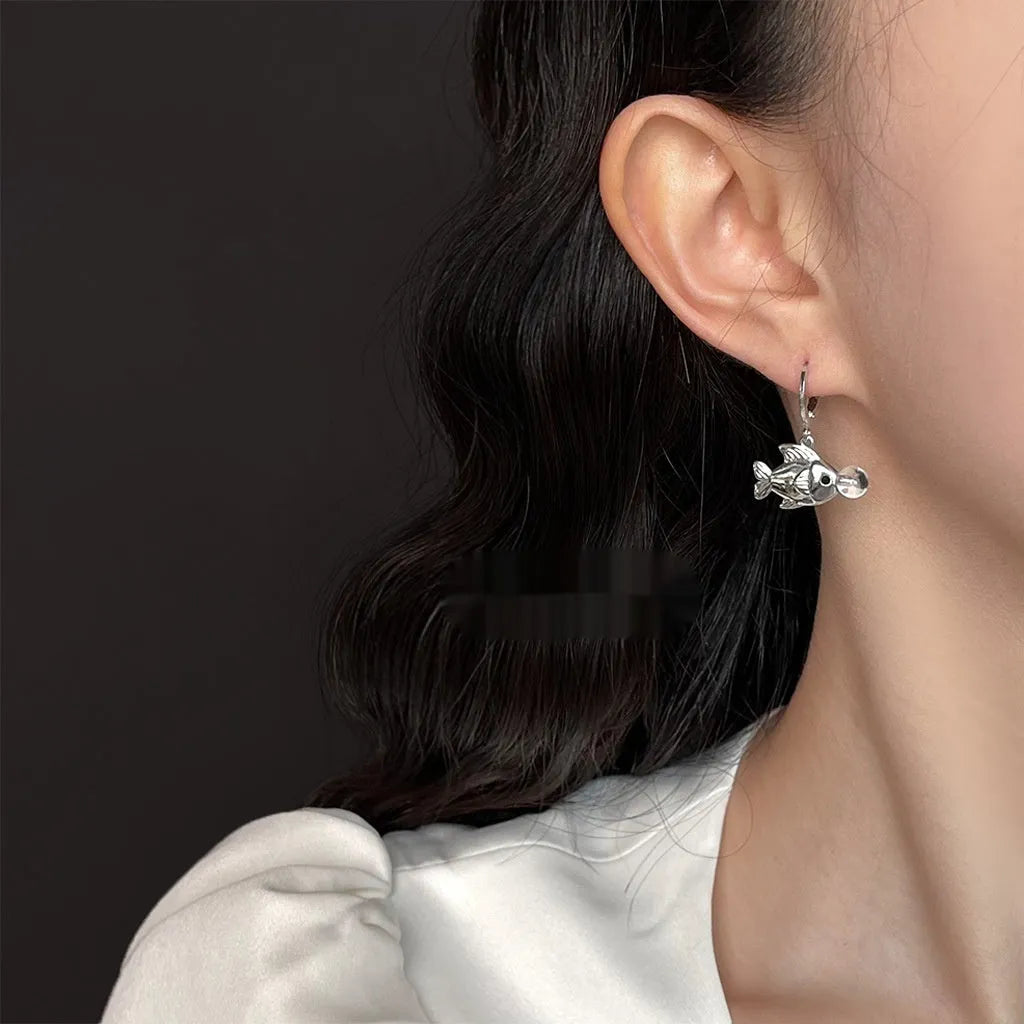 Copper bubble fish earrings with goldfish design and electroplated finish