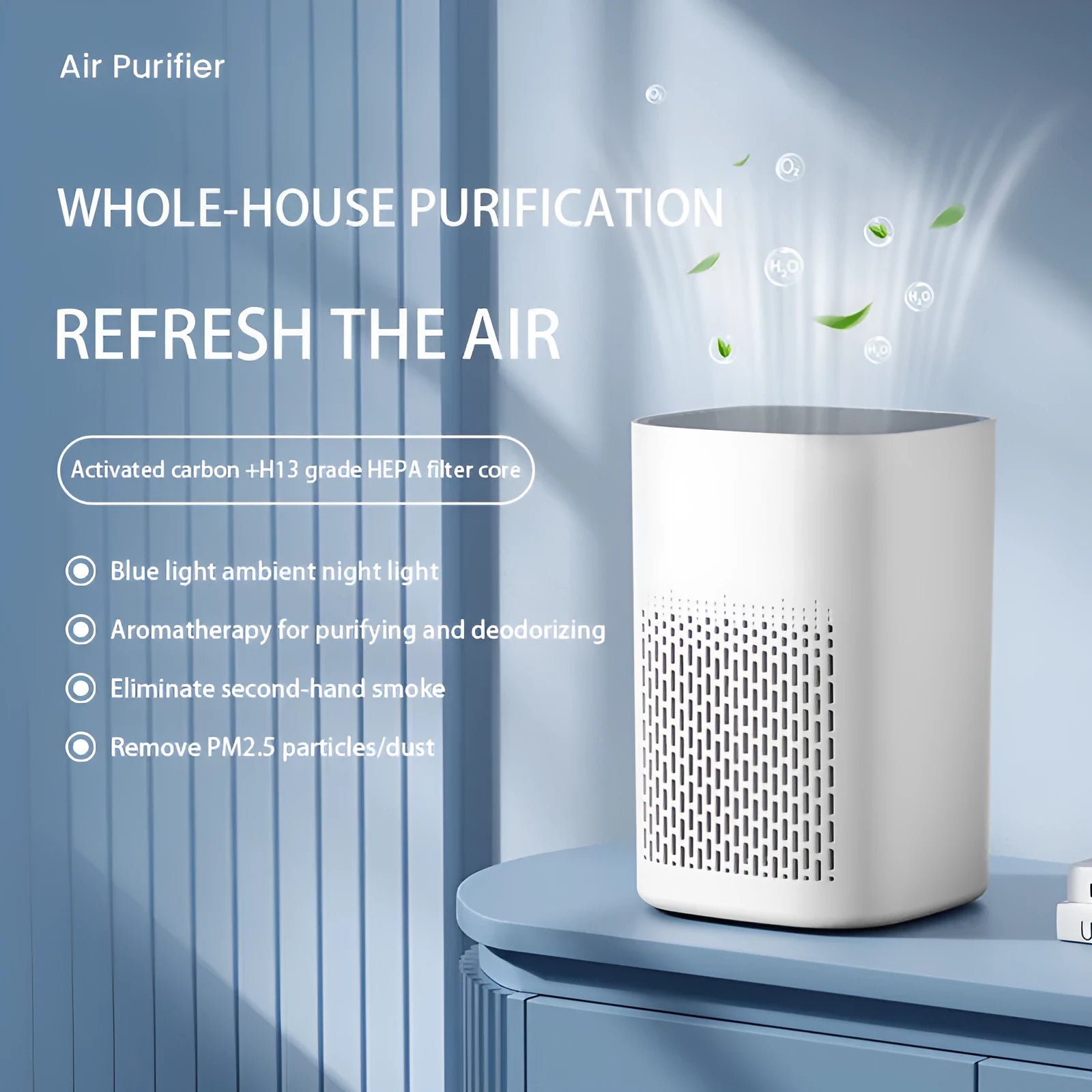 Simple style desktop air purifier with USB cable for small room odour and smoke removal