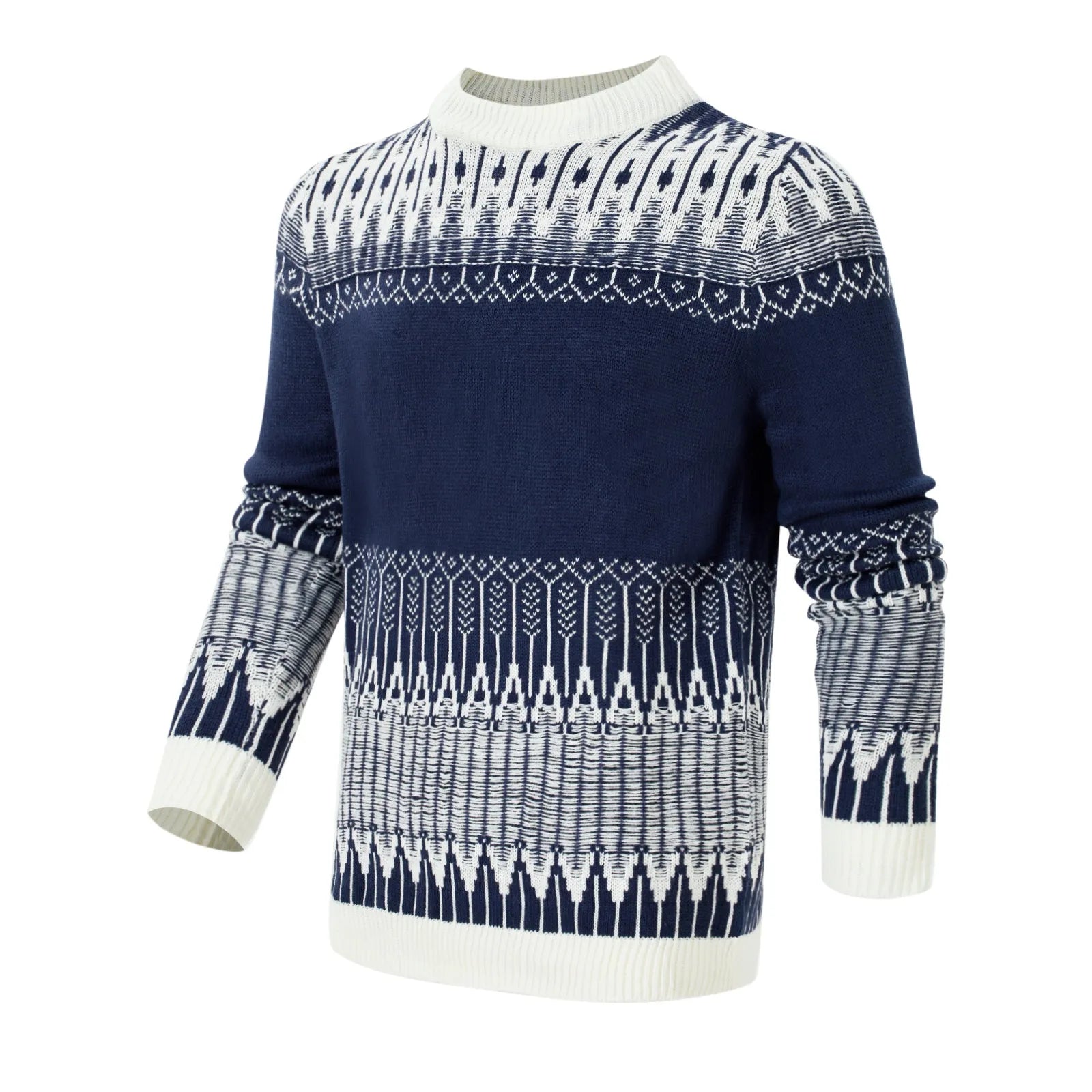 Men's classic crew neck knitted pullover sweater in a long sleeve design for winter.
