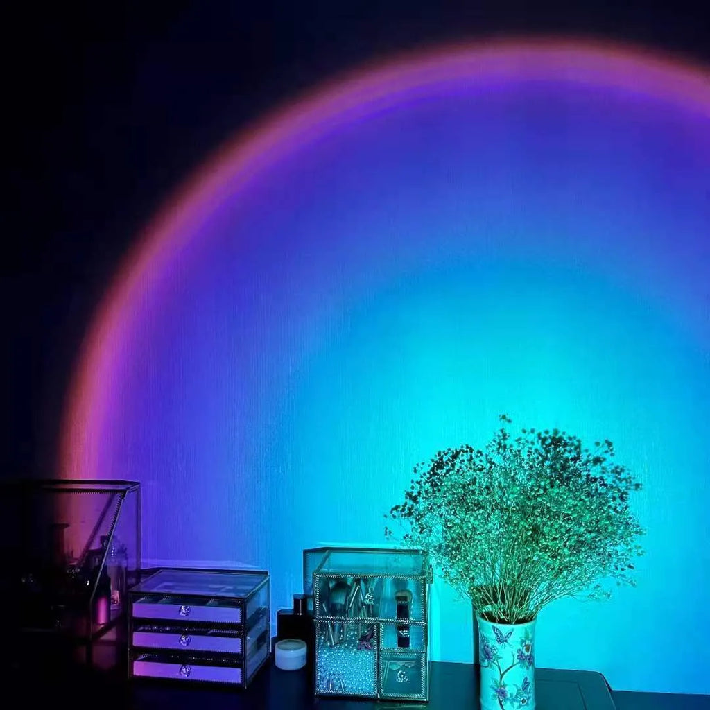 Rechargeable sunset red rainbow projection lamp with USB plug and push-button switch