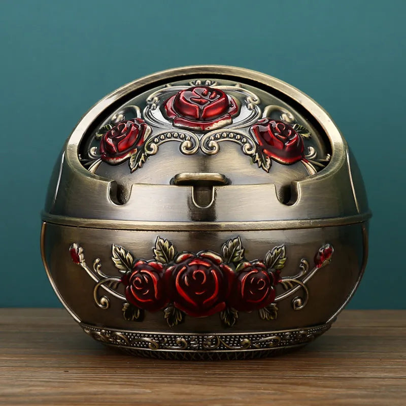 Creative alloy ashtray in bronze with smoke extinguishing slot, featuring a detailed Money Tree design.