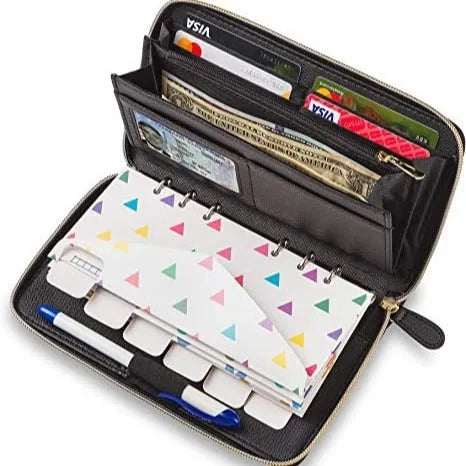 A unisex anti-theft card holder in PU, shown in various colours including black, brown, and rose gold.