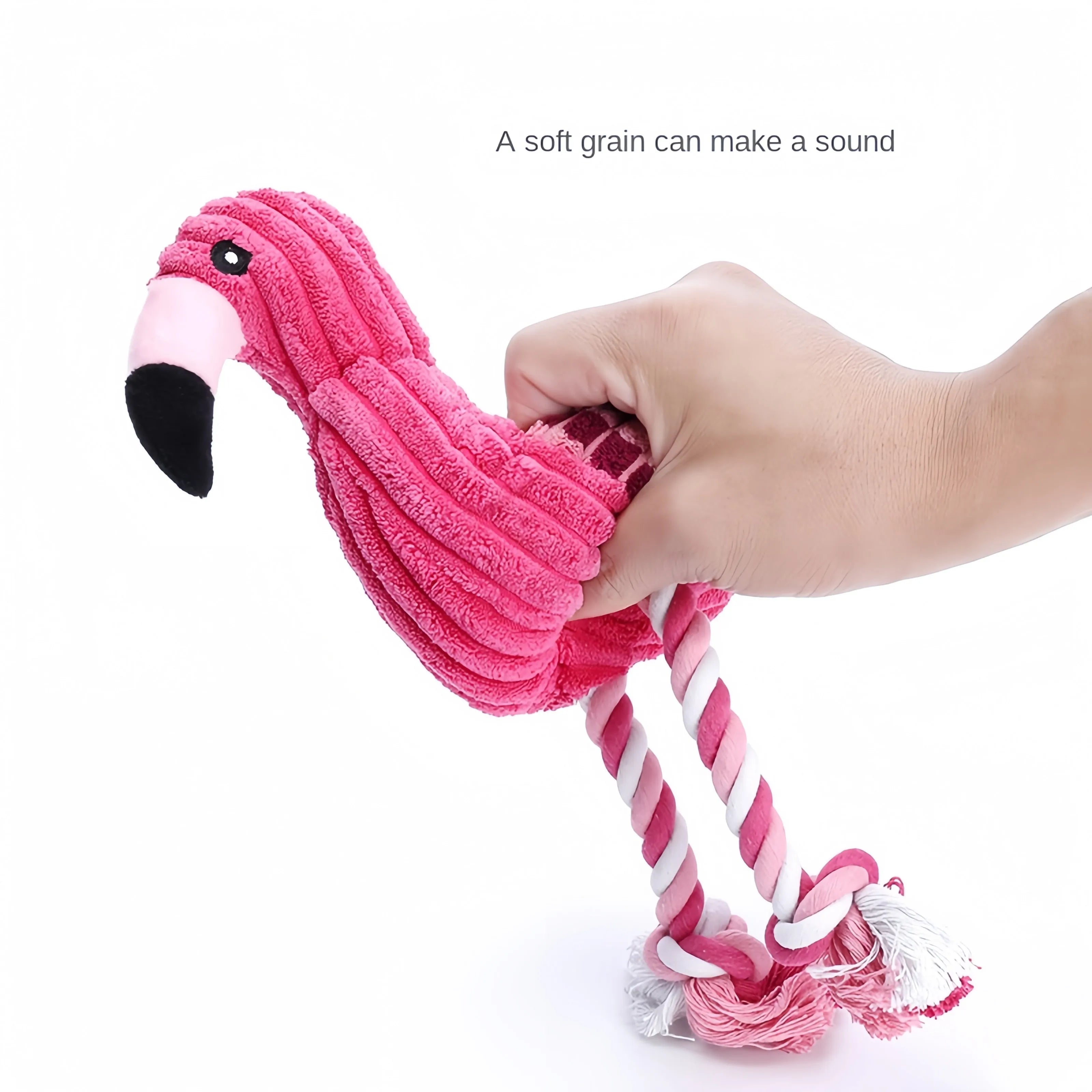 Pink corduroy animal-shaped squeaky dog toy showing elephant, owl, and giraffe designs