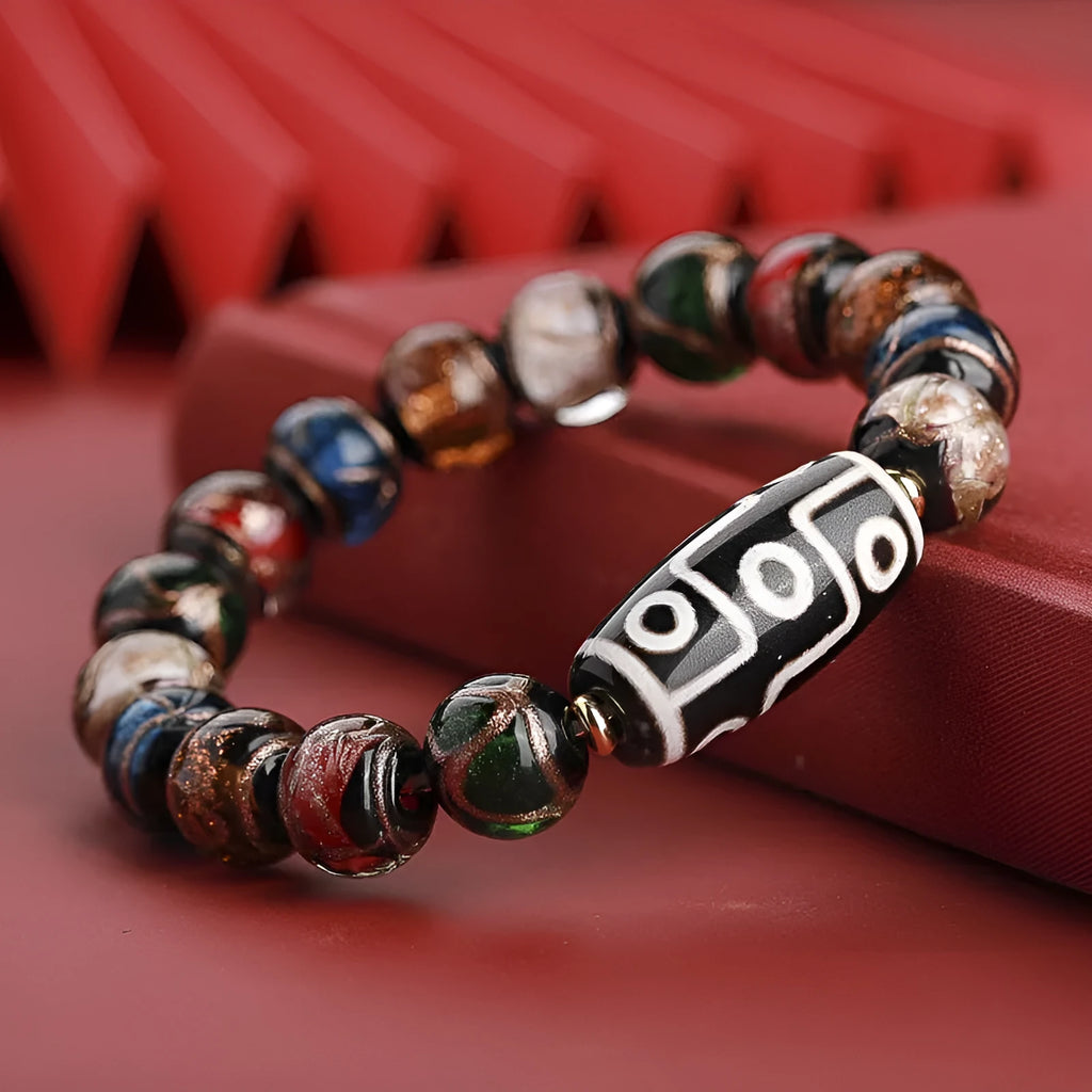 Coloured glaze Chinese style bracelet with snake beads, available in 10mm, 12mm, or 14mm sizes.