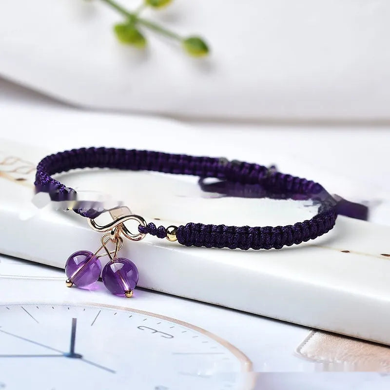 Natural Strawberry Quartz cherry bracelet for women with fruit-shaped crystal beads on adjustable band