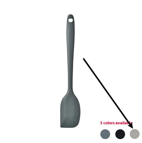 12-piece silicone kitchenware set with rotating storage bucket showing utensils in black, dark grey or khaki colours