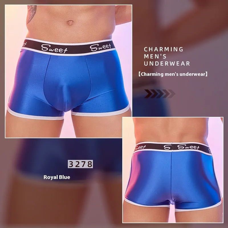 Men's shiny silky nylon boxers in black, white and sapphire blue colours with free size fit