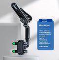 Black and green car mobile phone holder with clip-on mount and one-clip grip.