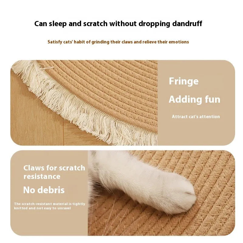Natural papyrus cat scratch mat with integrated nest in simple style, available in multiple sizes and colours