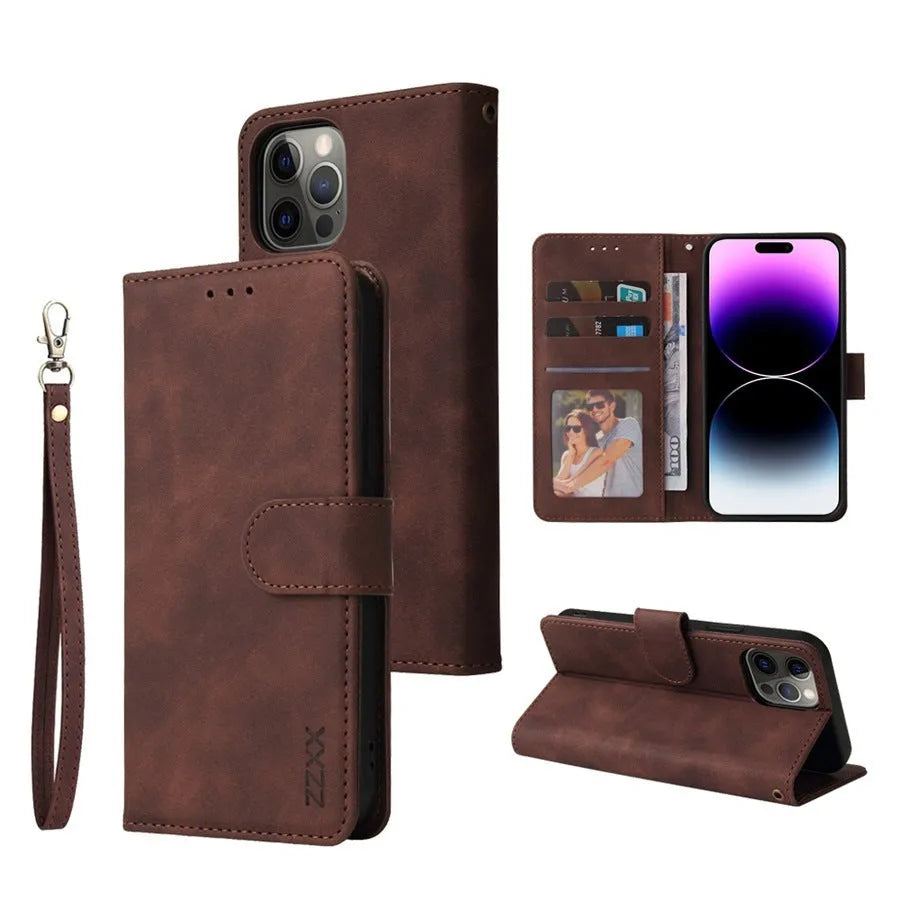 Flip case wallet card holder for iPhone, TPU leather, stand, card slots, black