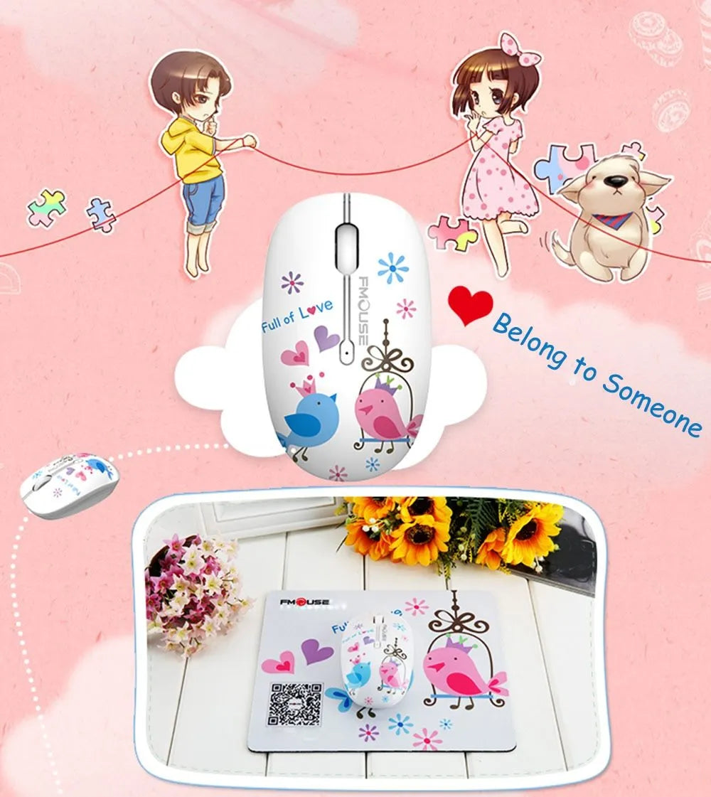 Mini wireless mouse 1600DPI ergonomic silent 2.4G in butterfly lovers style with USB receiver