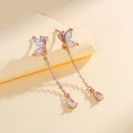 S925 silver butterfly zircon tassel earrings for women, long dangle design, silver colour