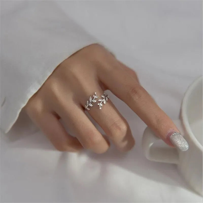 Copper branch leaf ring for women with gold or silver electroplated finish
