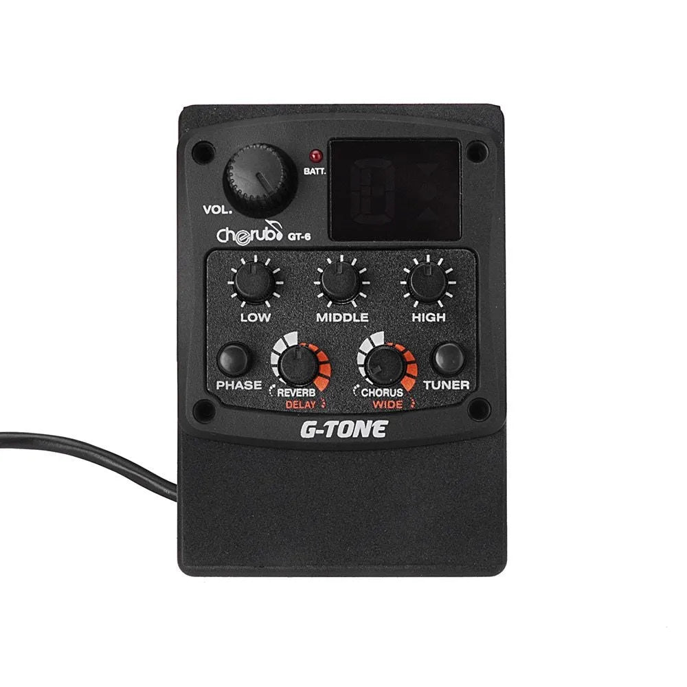 Cherub GT-6 black acoustic guitar pickup and preamp unit with EQ knobs and effects controls