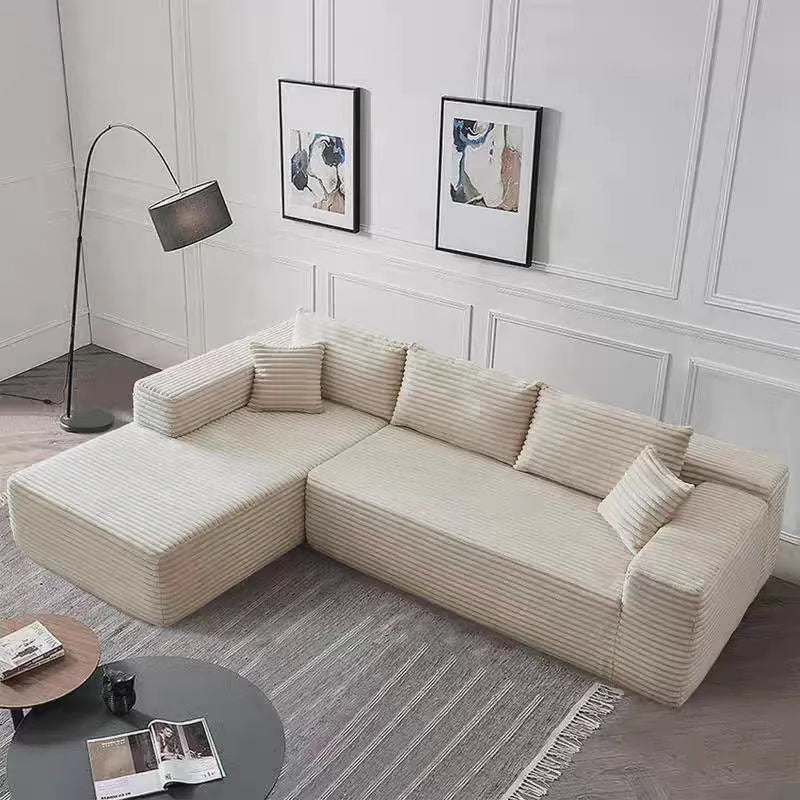 Modern minimalist flannel sofa in beige colour, no assembly required, for living room or office use