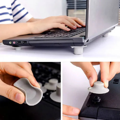 Grey laptop cooling pad set with large and small durable plastic pads for notebook temperature reduction