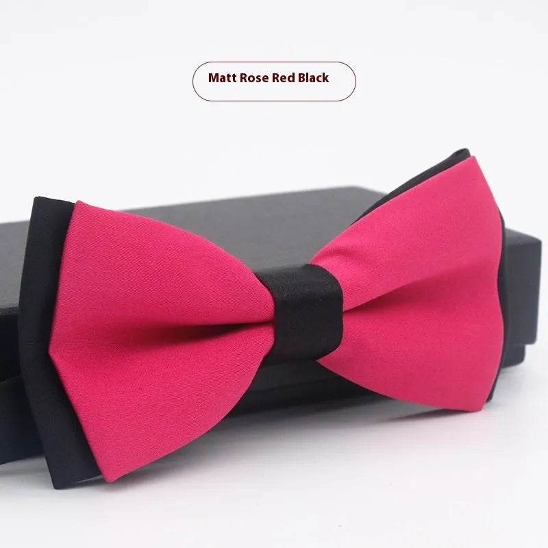 Solid colour polyester bow tie with flat head design measuring 12cm by 6cm