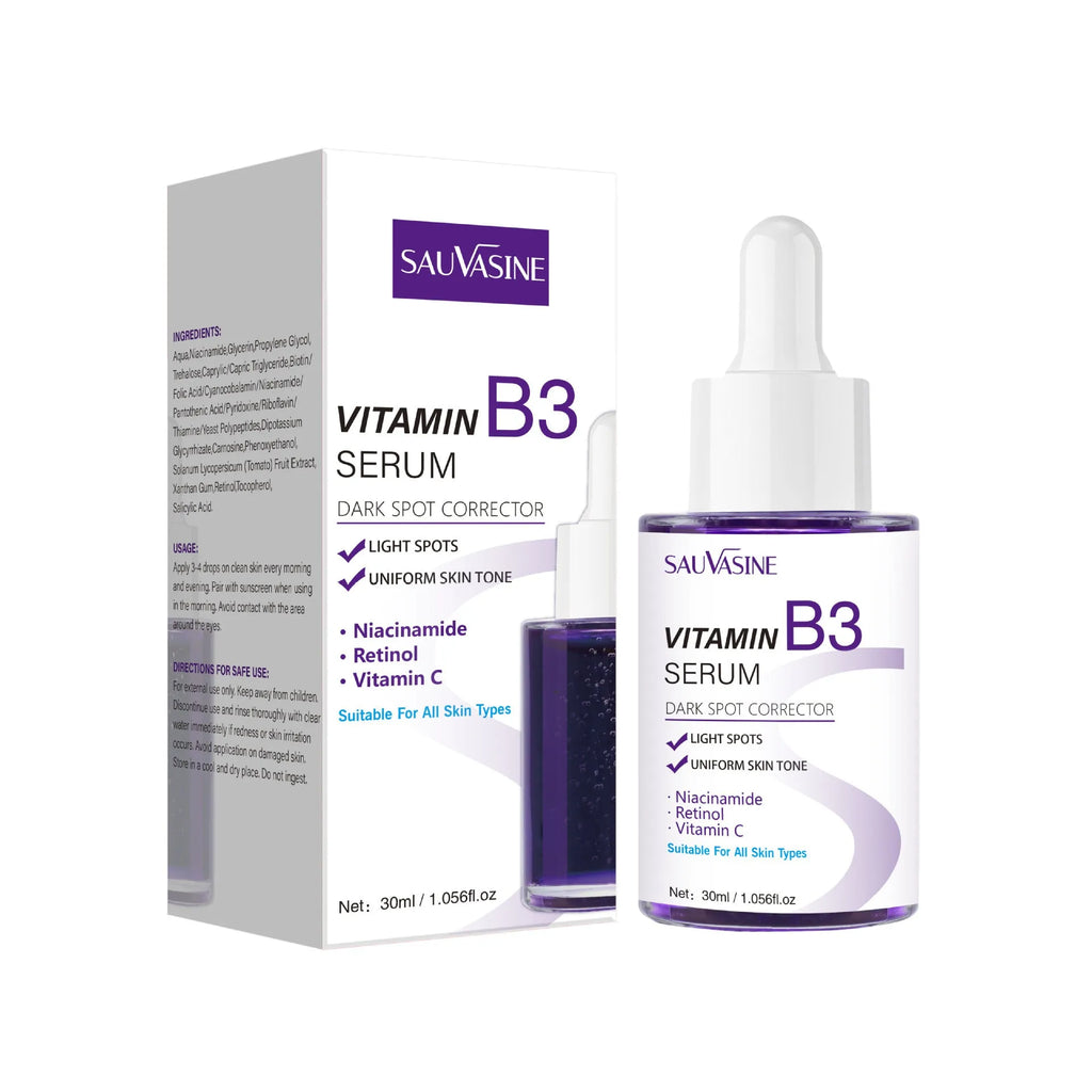 30ml glass bottle of Vitamin B3 nourishing and firming facial essence for universal skin types.
