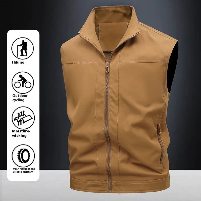 Men's casual top with stand-up collar and loose fit in Army Green colour