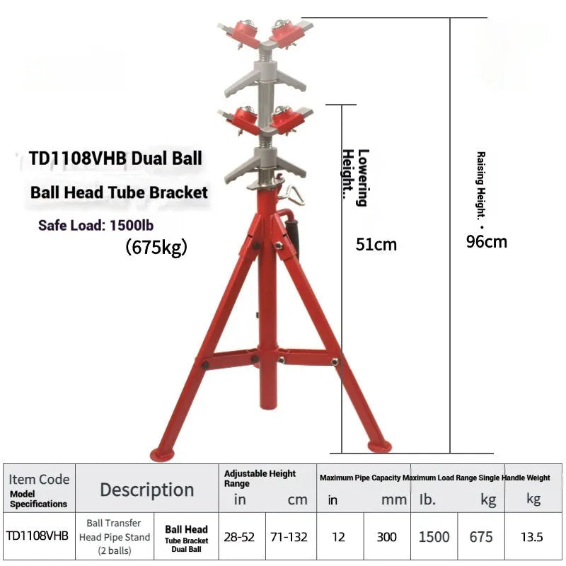 V-head pipe bracket with ball supports for steel pipe installation