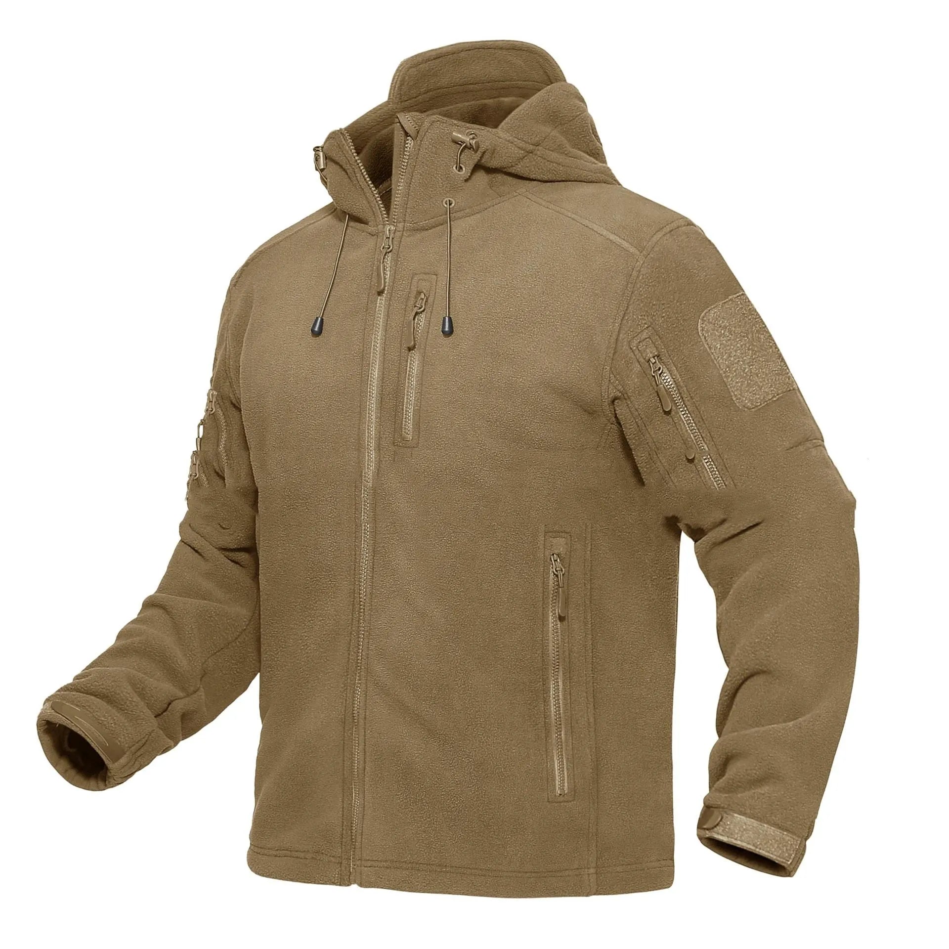 Men's hooded corduroy winter jacket in army green, long sleeves, polyester fabric