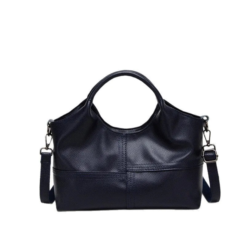 Women's horizontal square handbag in royal blue with stitching detail, 29x12x20cm, PU material
