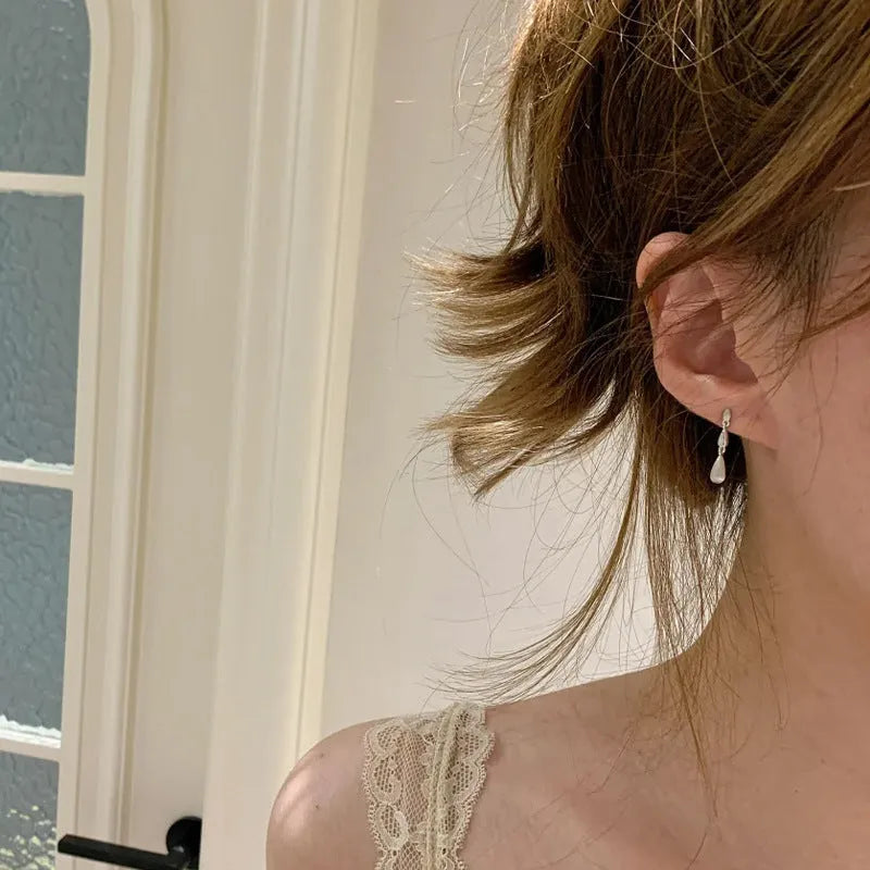 Pure silver brushed drop tassel earrings for women with electroplating finish, plain silver colour