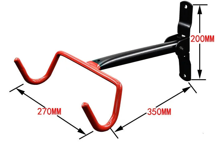 High strength steel bicycle rack in black, 270 x 200 x 350 mm, holding a bike rear wheel upright.