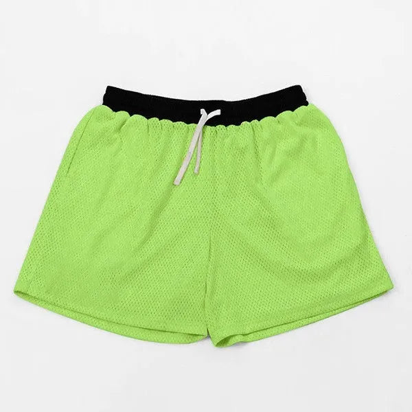 Men's black quick-drying mesh shorts for running and fitness activities